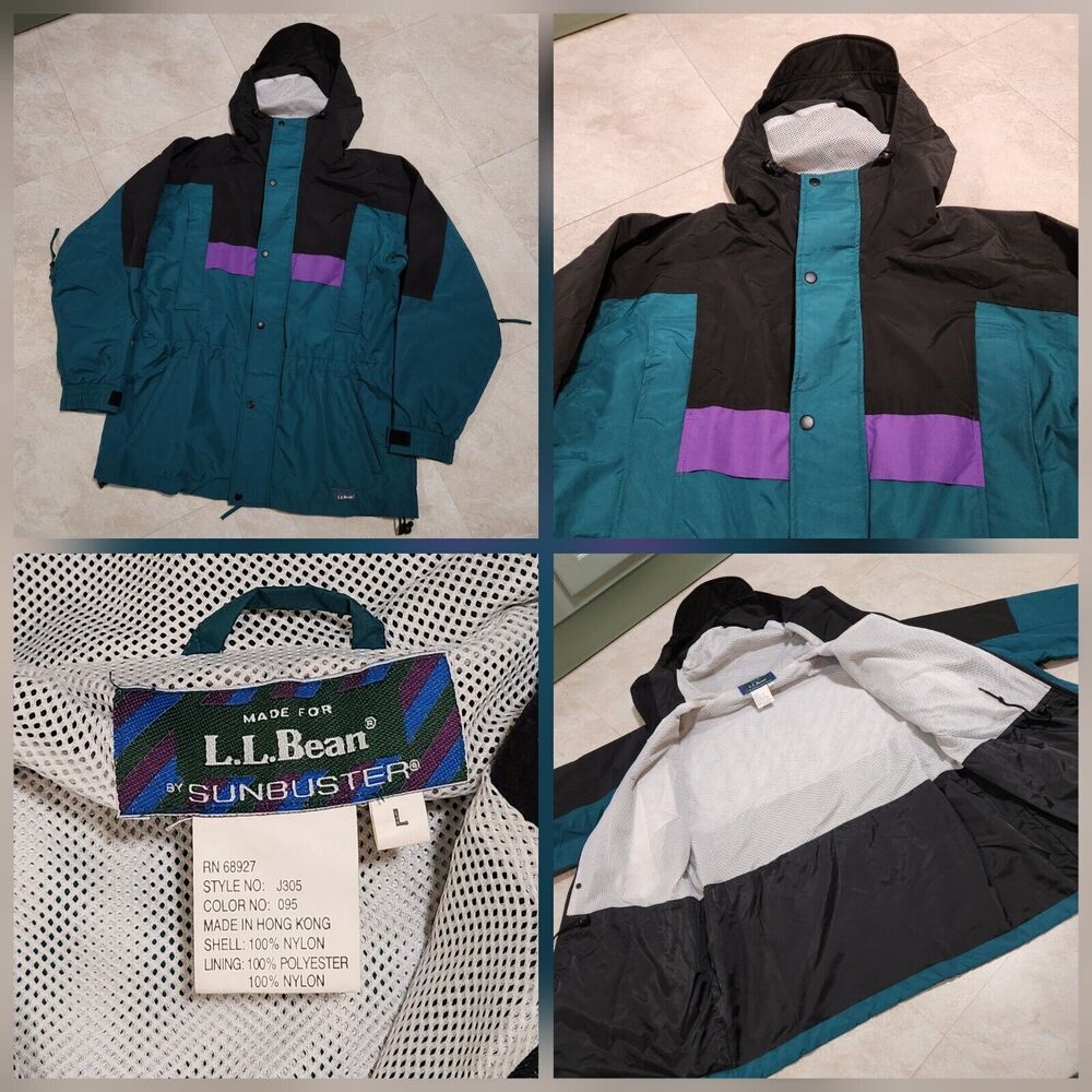VTG LL Bean Sunbuster Womens L Large Colorblock Hooded Ski Jacket Windbreaker